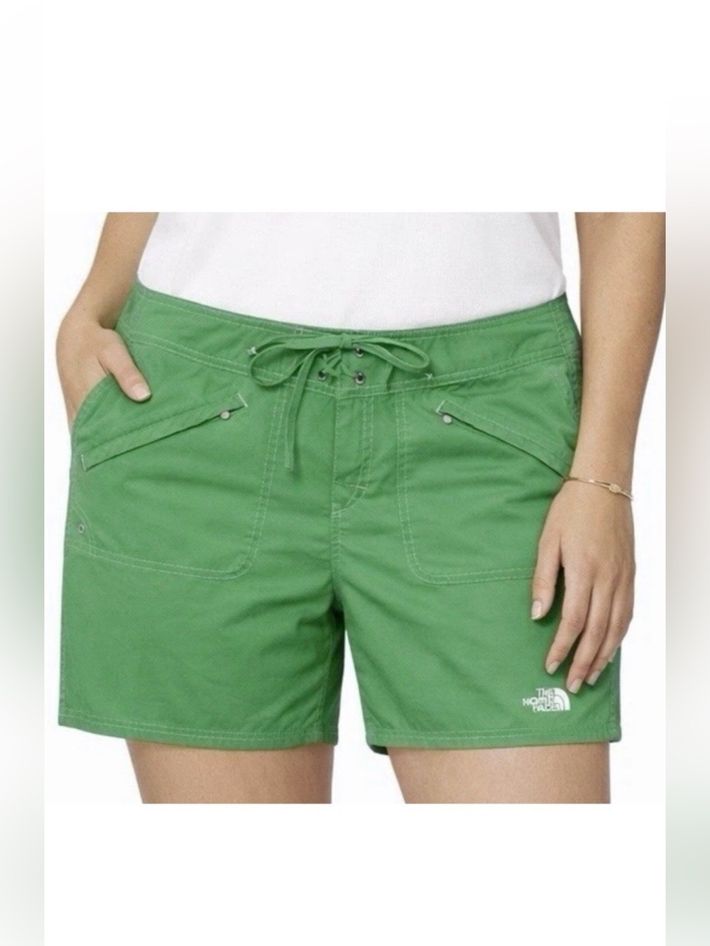 THE NORTH FACE Green Board Shorts sz 10 Hook Loop Fly & Drawstring Summer Sporty